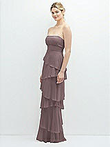 Side View Thumbnail - French Truffle Strapless Asymmetrical Tiered Ruffle Chiffon Maxi Dress