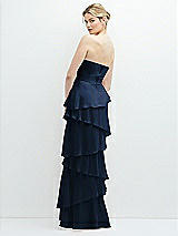 Rear View Thumbnail - Midnight Navy Strapless Asymmetrical Tiered Ruffle Chiffon Maxi Dress