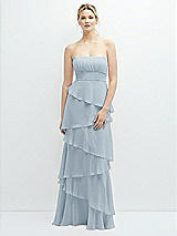 Front View Thumbnail - Mist Strapless Asymmetrical Tiered Ruffle Chiffon Maxi Dress