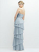 Rear View Thumbnail - Mist Strapless Asymmetrical Tiered Ruffle Chiffon Maxi Dress