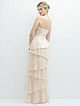 Rear View Thumbnail - Oat Strapless Asymmetrical Tiered Ruffle Chiffon Maxi Dress