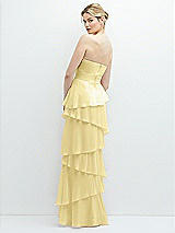 Rear View Thumbnail - Pale Yellow Strapless Asymmetrical Tiered Ruffle Chiffon Maxi Dress