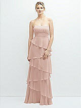 Front View Thumbnail - Toasted Sugar Strapless Asymmetrical Tiered Ruffle Chiffon Maxi Dress