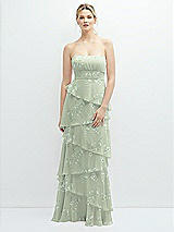 Front View Thumbnail - Vintage Primrose Sage Strapless Asymmetrical Tiered Ruffle Chiffon Maxi Dress