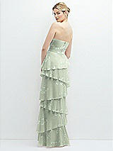 Rear View Thumbnail - Vintage Primrose Sage Strapless Asymmetrical Tiered Ruffle Chiffon Maxi Dress