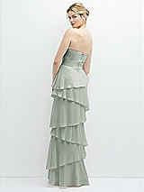 Rear View Thumbnail - Willow Green Strapless Asymmetrical Tiered Ruffle Chiffon Maxi Dress