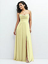 Alt View 1 Thumbnail - Butter Yellow Chiffon Corset Maxi Dress with Removable Off-the-Shoulder Swags