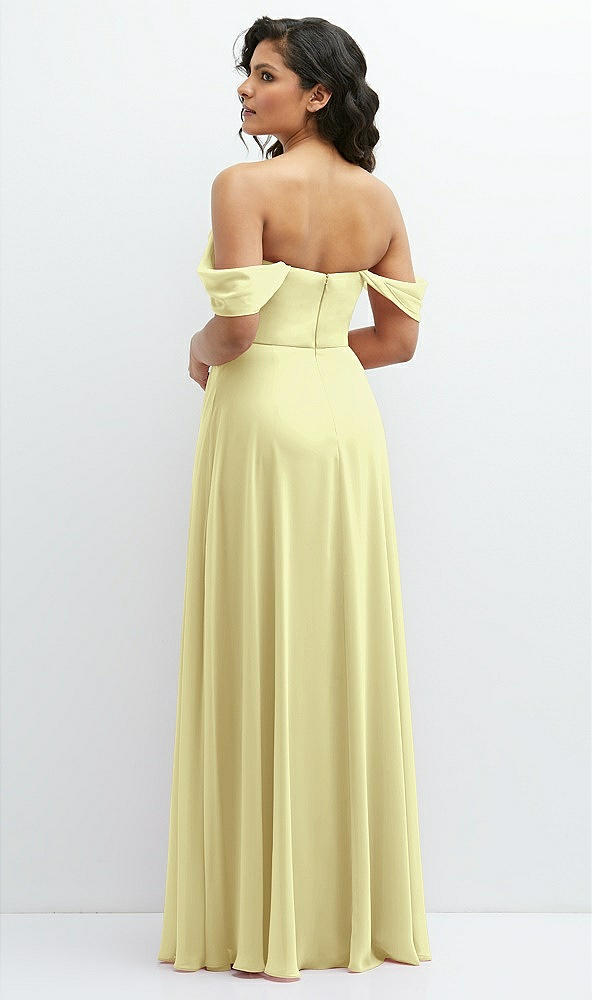 Back View - Butter Yellow Chiffon Corset Maxi Dress with Removable Off-the-Shoulder Swags