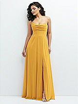 Alt View 1 Thumbnail - NYC Yellow Chiffon Corset Maxi Dress with Removable Off-the-Shoulder Swags