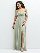 Front View Thumbnail - Celadon Chiffon Corset Maxi Dress with Removable Off-the-Shoulder Swags