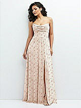 Alt View 1 Thumbnail - Coquette Floral Print Chiffon Corset Maxi Dress with Removable Off-the-Shoulder Swags