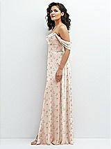 Side View Thumbnail - Coquette Floral Print Chiffon Corset Maxi Dress with Removable Off-the-Shoulder Swags