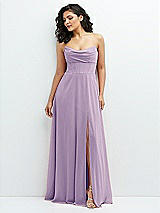 Alt View 1 Thumbnail - Pale Purple Chiffon Corset Maxi Dress with Removable Off-the-Shoulder Swags