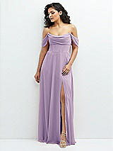 Front View Thumbnail - Pale Purple Chiffon Corset Maxi Dress with Removable Off-the-Shoulder Swags