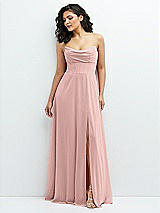 Alt View 1 Thumbnail - Rose - PANTONE Rose Quartz Chiffon Corset Maxi Dress with Removable Off-the-Shoulder Swags