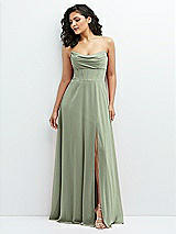 Alt View 1 Thumbnail - Sage Chiffon Corset Maxi Dress with Removable Off-the-Shoulder Swags