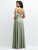 Rear View Thumbnail - Sage Chiffon Corset Maxi Dress with Removable Off-the-Shoulder Swags