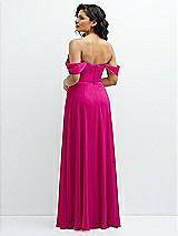 Rear View Thumbnail - Think Pink Chiffon Corset Maxi Dress with Removable Off-the-Shoulder Swags