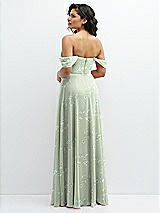 Rear View Thumbnail - Vintage Primrose Sage Chiffon Corset Maxi Dress with Removable Off-the-Shoulder Swags