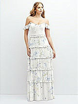 Alt View 1 Thumbnail - Bleu Garden Tiered Chiffon Maxi A-line Dress with Convertible Ruffle Straps