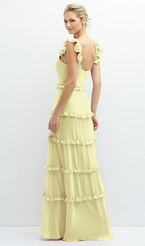 Back View - Butter Yellow Tiered Chiffon Maxi A-line Dress with Convertible Ruffle Straps