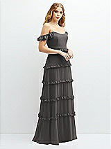 Alt View 2 Thumbnail - Caviar Gray Tiered Chiffon Maxi A-line Dress with Convertible Ruffle Straps