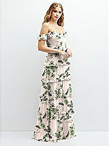 Alt View 2 Thumbnail - Palm Beach Print Tiered Chiffon Maxi A-line Dress with Convertible Ruffle Straps