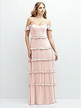 Alt View 1 Thumbnail - Blush Tiered Chiffon Maxi A-line Dress with Convertible Ruffle Straps