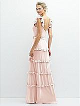 Rear View Thumbnail - Blush Tiered Chiffon Maxi A-line Dress with Convertible Ruffle Straps