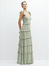 Side View Thumbnail - Celadon Tiered Chiffon Maxi A-line Dress with Convertible Ruffle Straps