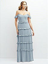 Alt View 1 Thumbnail - Mist Tiered Chiffon Maxi A-line Dress with Convertible Ruffle Straps