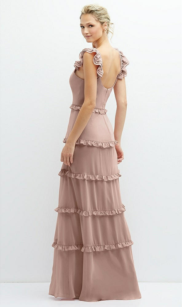 Back View - Neu Nude Tiered Chiffon Maxi A-line Dress with Convertible Ruffle Straps