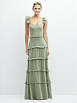 Front View Thumbnail - Sage Tiered Chiffon Maxi A-line Dress with Convertible Ruffle Straps