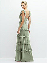 Rear View Thumbnail - Sage Tiered Chiffon Maxi A-line Dress with Convertible Ruffle Straps