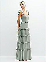 Side View Thumbnail - Willow Green Tiered Chiffon Maxi A-line Dress with Convertible Ruffle Straps