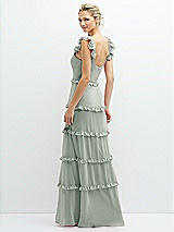 Rear View Thumbnail - Willow Green Tiered Chiffon Maxi A-line Dress with Convertible Ruffle Straps