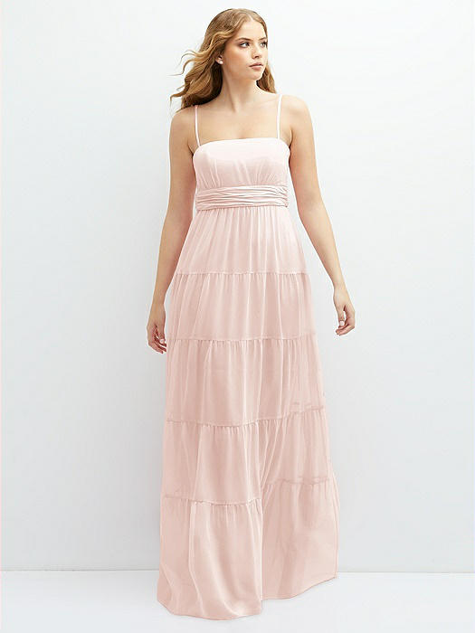 Modern Regency Chiffon Tiered Maxi Dress with Tie-Back