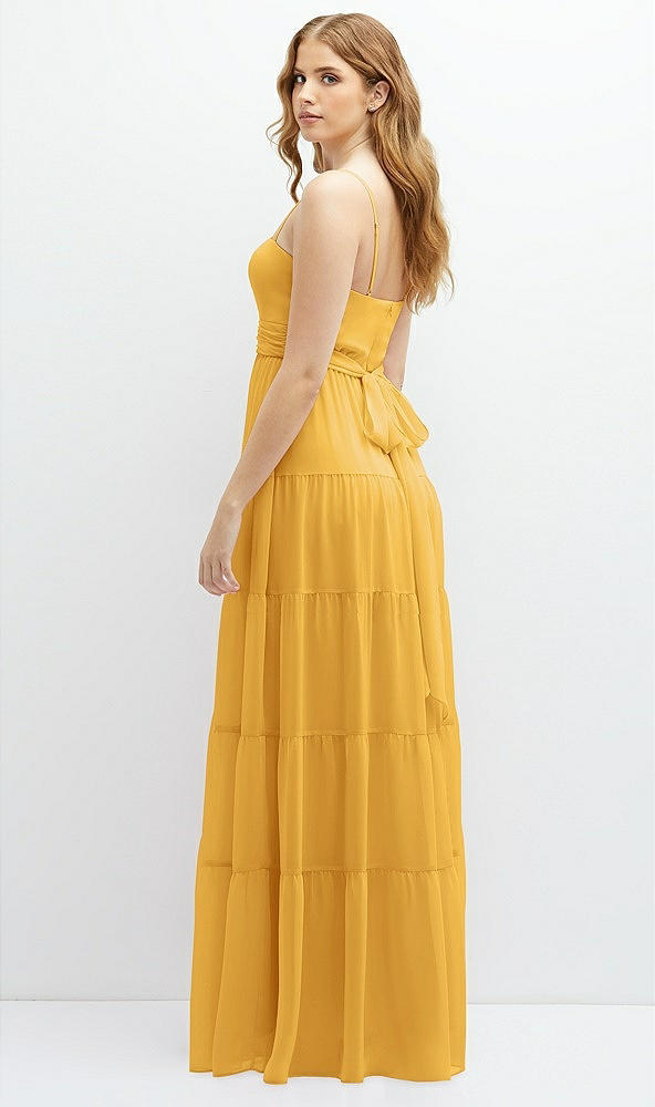 Back View - NYC Yellow Modern Regency Chiffon Tiered Maxi Dress with Tie-Back