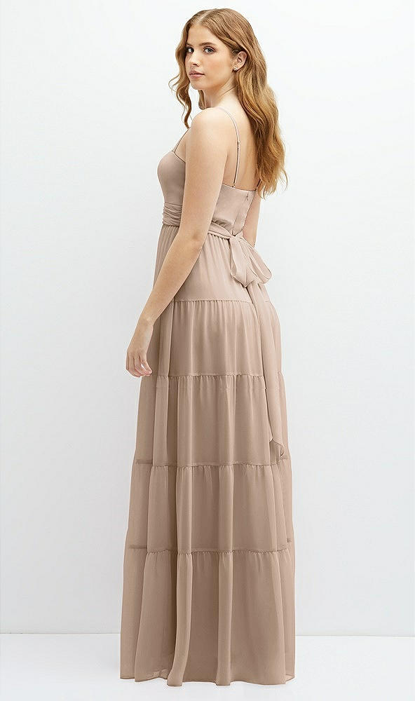 Back View - Topaz Modern Regency Chiffon Tiered Maxi Dress with Tie-Back