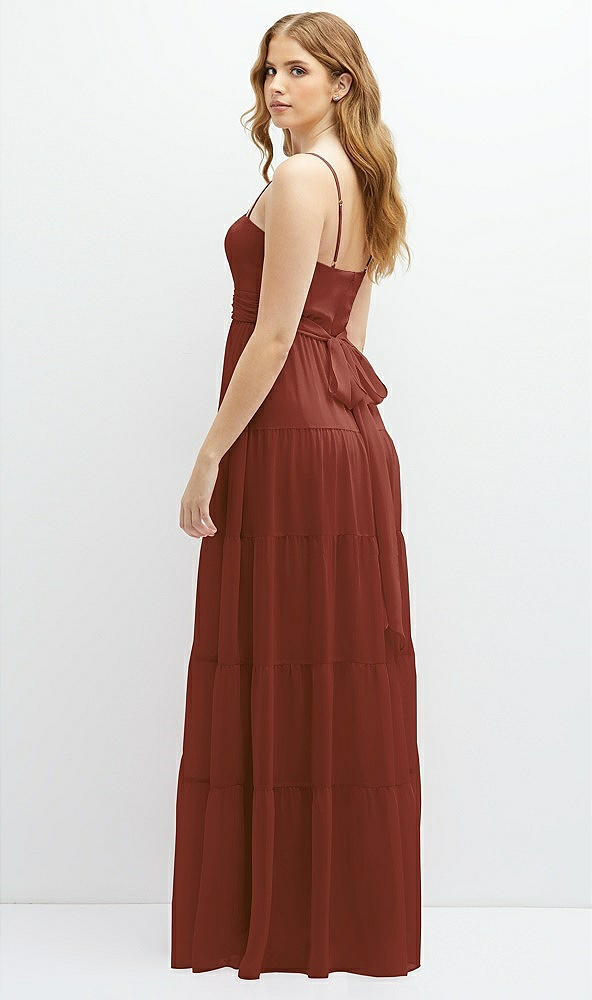 Back View - Auburn Moon Modern Regency Chiffon Tiered Maxi Dress with Tie-Back