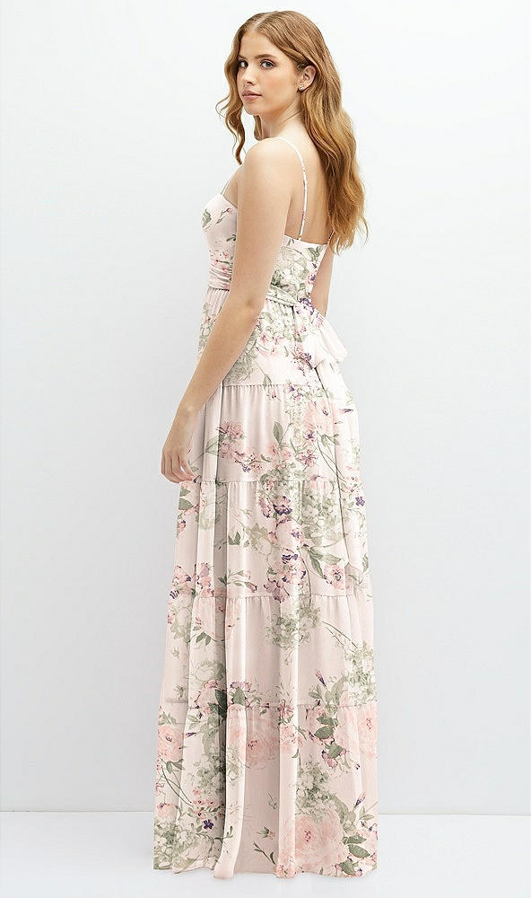 Back View - Blush Garden Modern Regency Chiffon Tiered Maxi Dress with Tie-Back