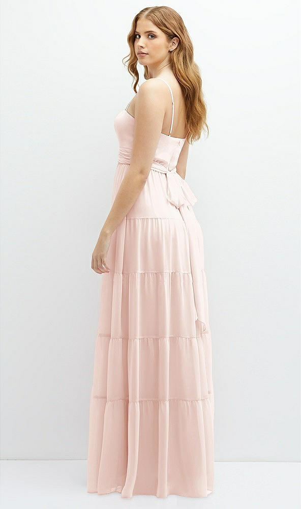 Back View - Blush Modern Regency Chiffon Tiered Maxi Dress with Tie-Back