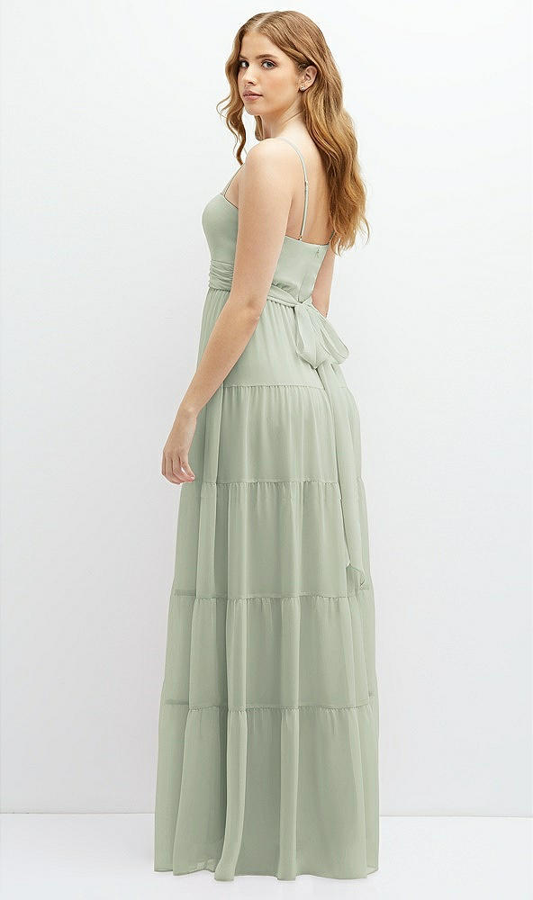 Back View - Celadon Modern Regency Chiffon Tiered Maxi Dress with Tie-Back