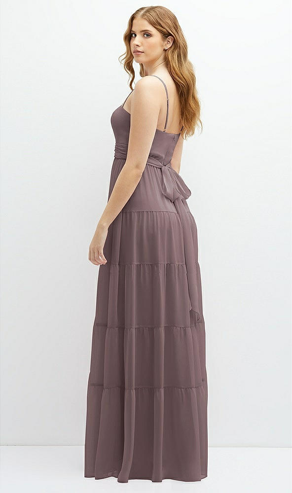 Back View - French Truffle Modern Regency Chiffon Tiered Maxi Dress with Tie-Back