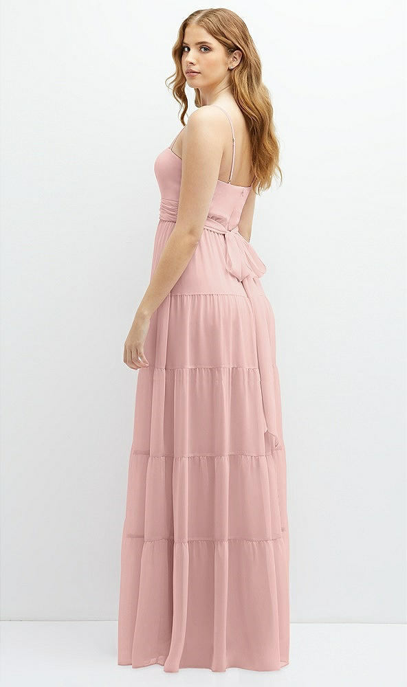 Back View - Rose - PANTONE Rose Quartz Modern Regency Chiffon Tiered Maxi Dress with Tie-Back