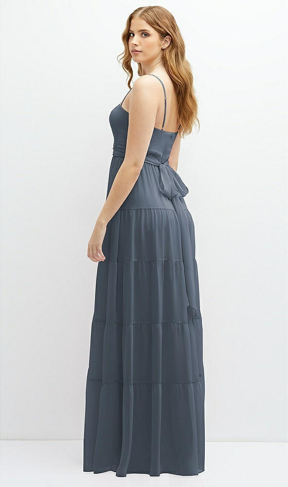 Back View - Silverstone Modern Regency Chiffon Tiered Maxi Dress with Tie-Back