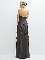 Rear View Thumbnail - Caviar Gray Strapless Vertical Ruffle Chiffon Maxi Dress with Flower Detail