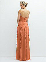 Rear View Thumbnail - Sweet Melon Strapless Vertical Ruffle Chiffon Maxi Dress with Flower Detail