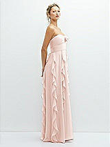 Side View Thumbnail - Blush Strapless Vertical Ruffle Chiffon Maxi Dress with Flower Detail