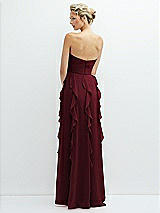 Rear View Thumbnail - Cabernet Strapless Vertical Ruffle Chiffon Maxi Dress with Flower Detail